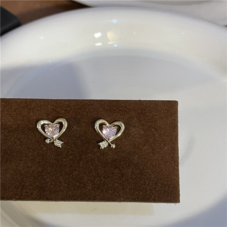 Sweet Heart Shaped Zircon Inlay Copper Ear Clips and Studs - 1 Pair