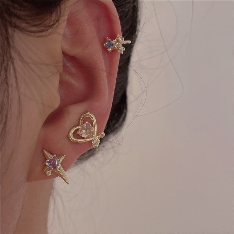 Sweet Heart Shaped Zircon Inlay Copper Ear Clips and Studs - 1 Pair