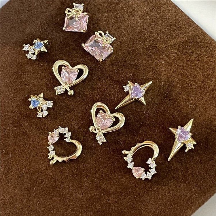 Sweet Heart Shaped Zircon Inlay Copper Ear Clips and Studs - 1 Pair