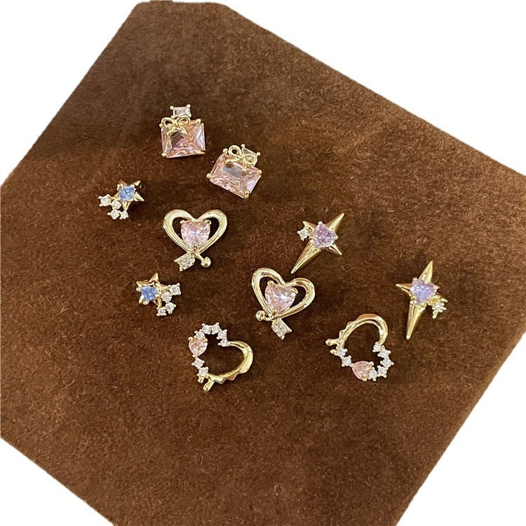 Sweet Heart Shaped Zircon Inlay Copper Ear Clips and Studs - 1 Pair