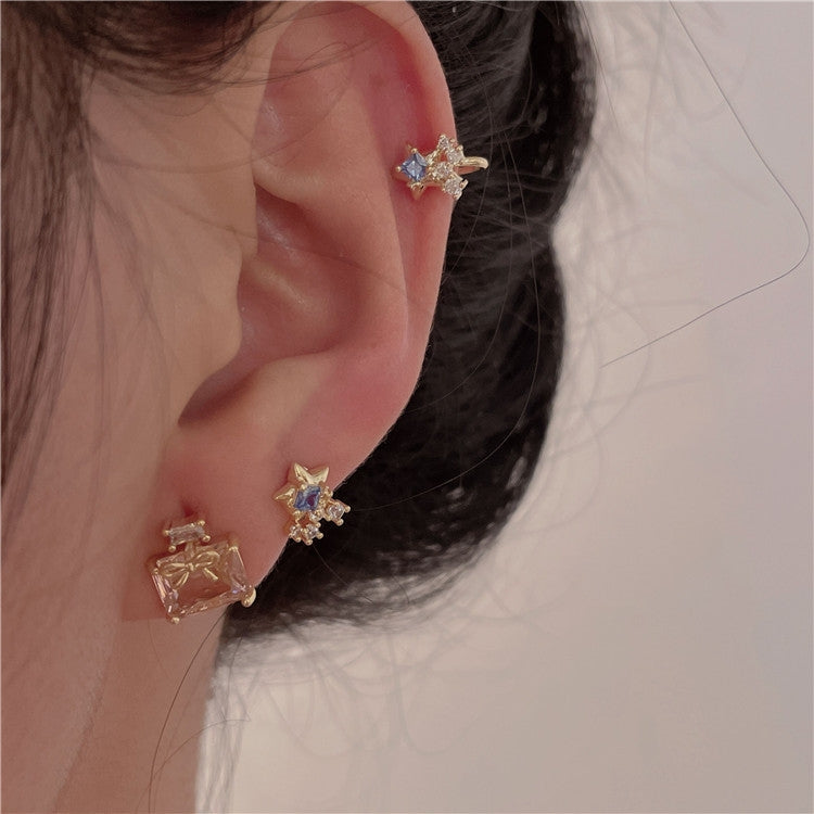 Sweet Heart Shaped Zircon Inlay Copper Ear Clips and Studs - 1 Pair