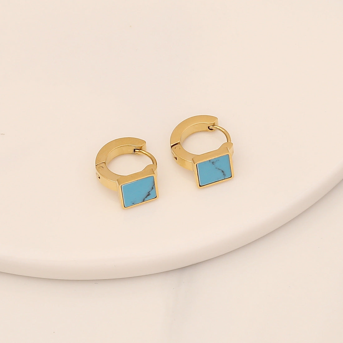 Pentagram Heart Butterfly Stainless Steel Turquoise Stud Earrings