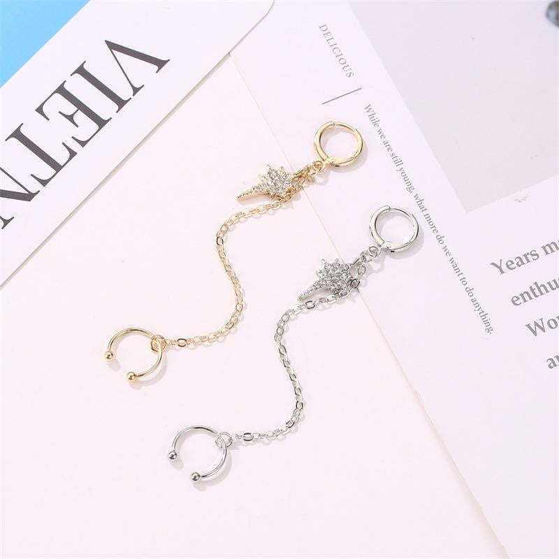 The New Star Tassel Long Earrings with Diamond Ear Cuff