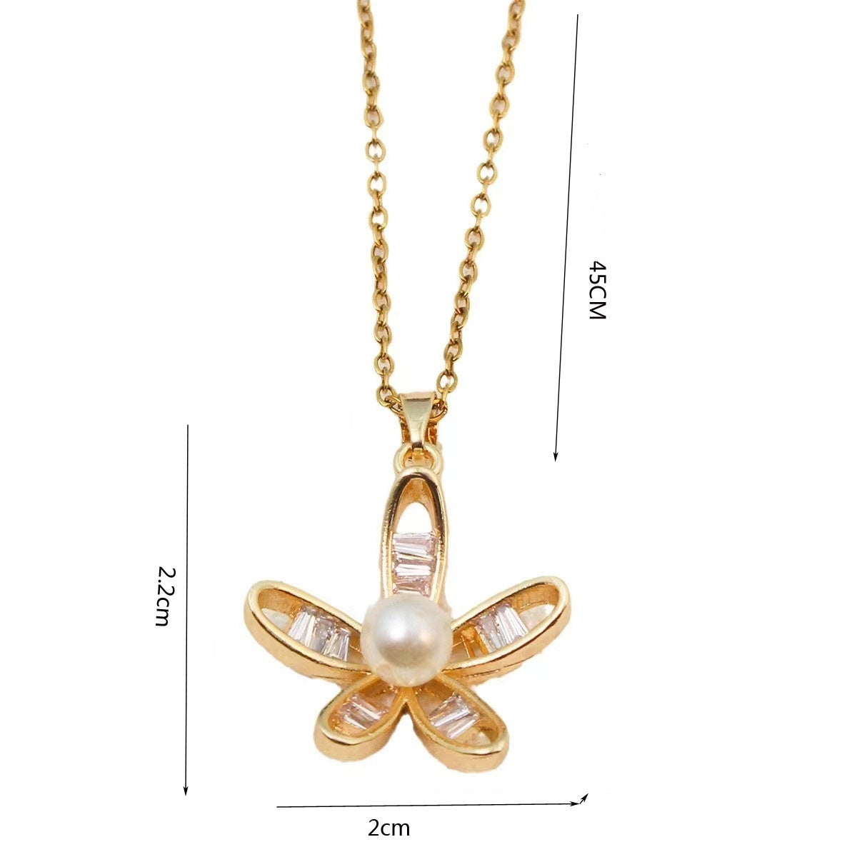 Titanium Steel Gold and Silver Plated Zircon Flower Pendant Necklace for Women
