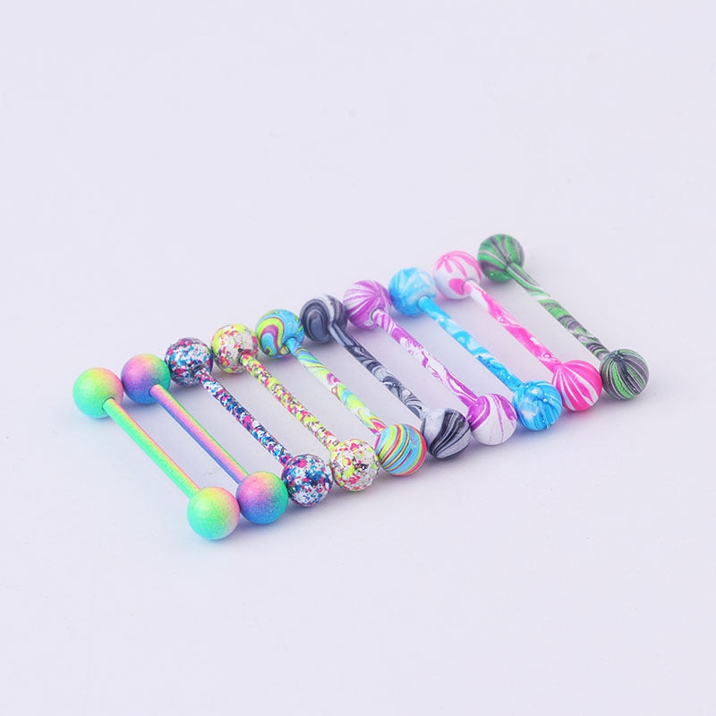 Geometric 316 Stainless Steel Tongue Rings with Stoving Varnish - 10 Color Options