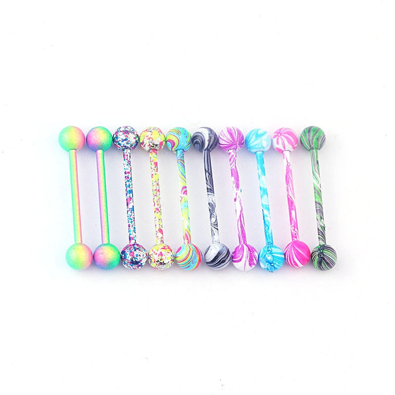 Geometric 316 Stainless Steel Tongue Rings with Stoving Varnish - 10 Color Options