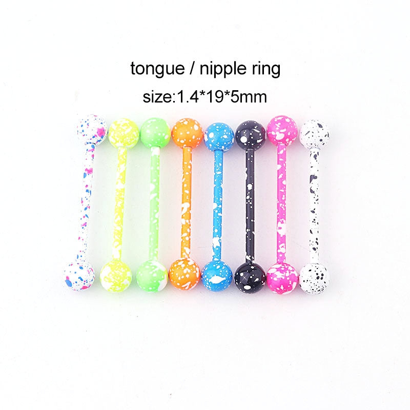 Geometric Stainless Steel Tongue Rings with Stoving Varnish - 8 Colors Snowflake Design Body Piercing Jewelry
