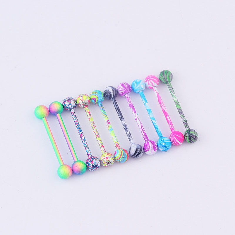 Geometric 316 Stainless Steel Tongue Rings with Stoving Varnish - 10 Color Options