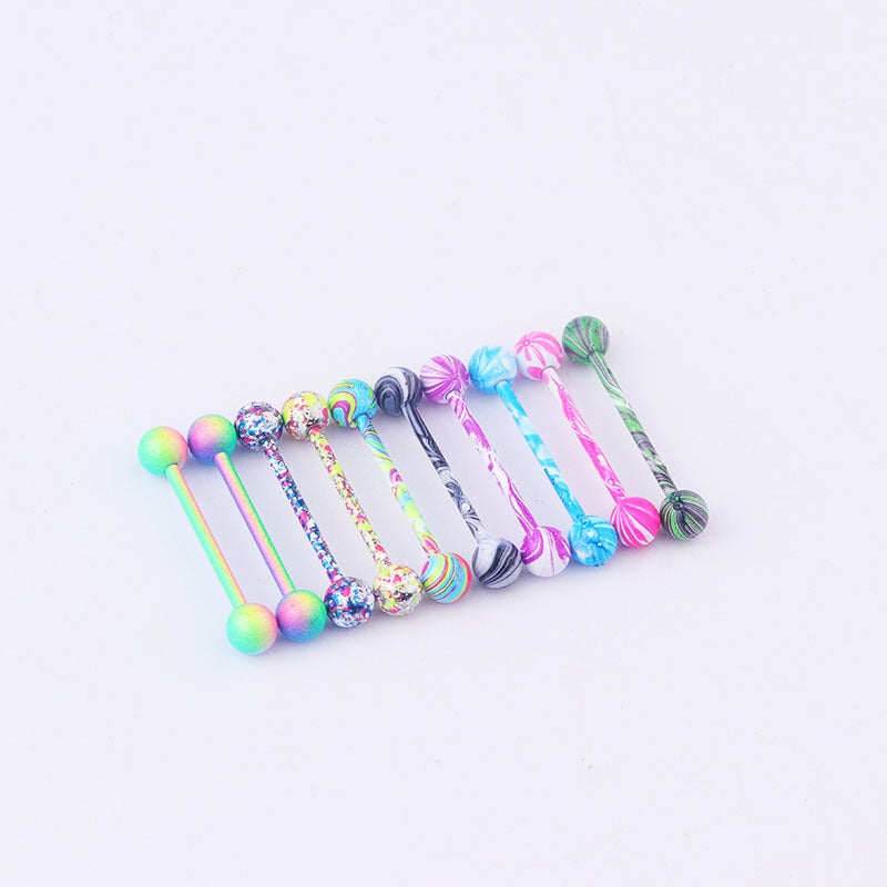 Geometric 316 Stainless Steel Tongue Rings with Stoving Varnish - 10 Color Options