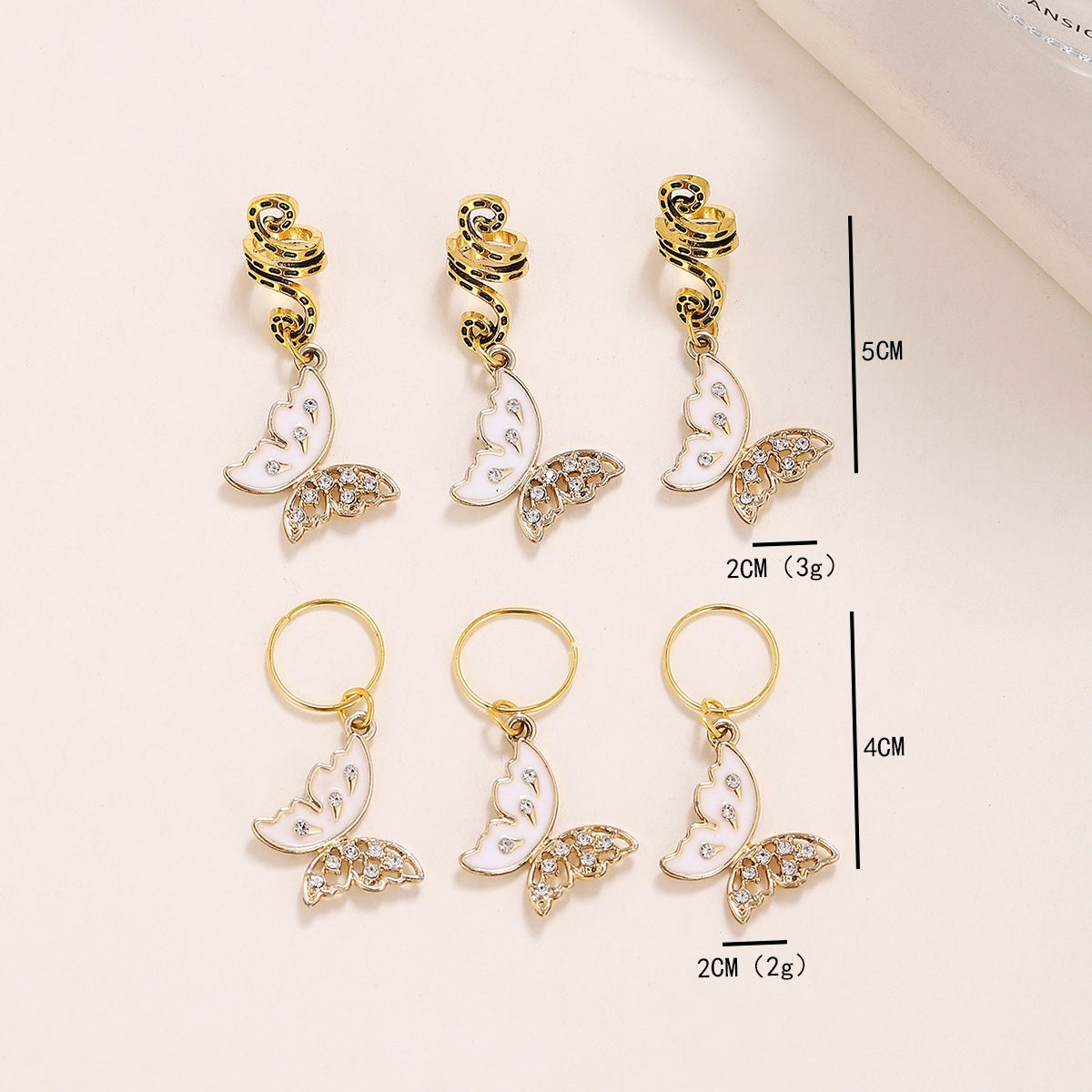 Unisex Vintage Spiral Dreadlocks Hair Rings with Butterfly Pendant Hair Clips