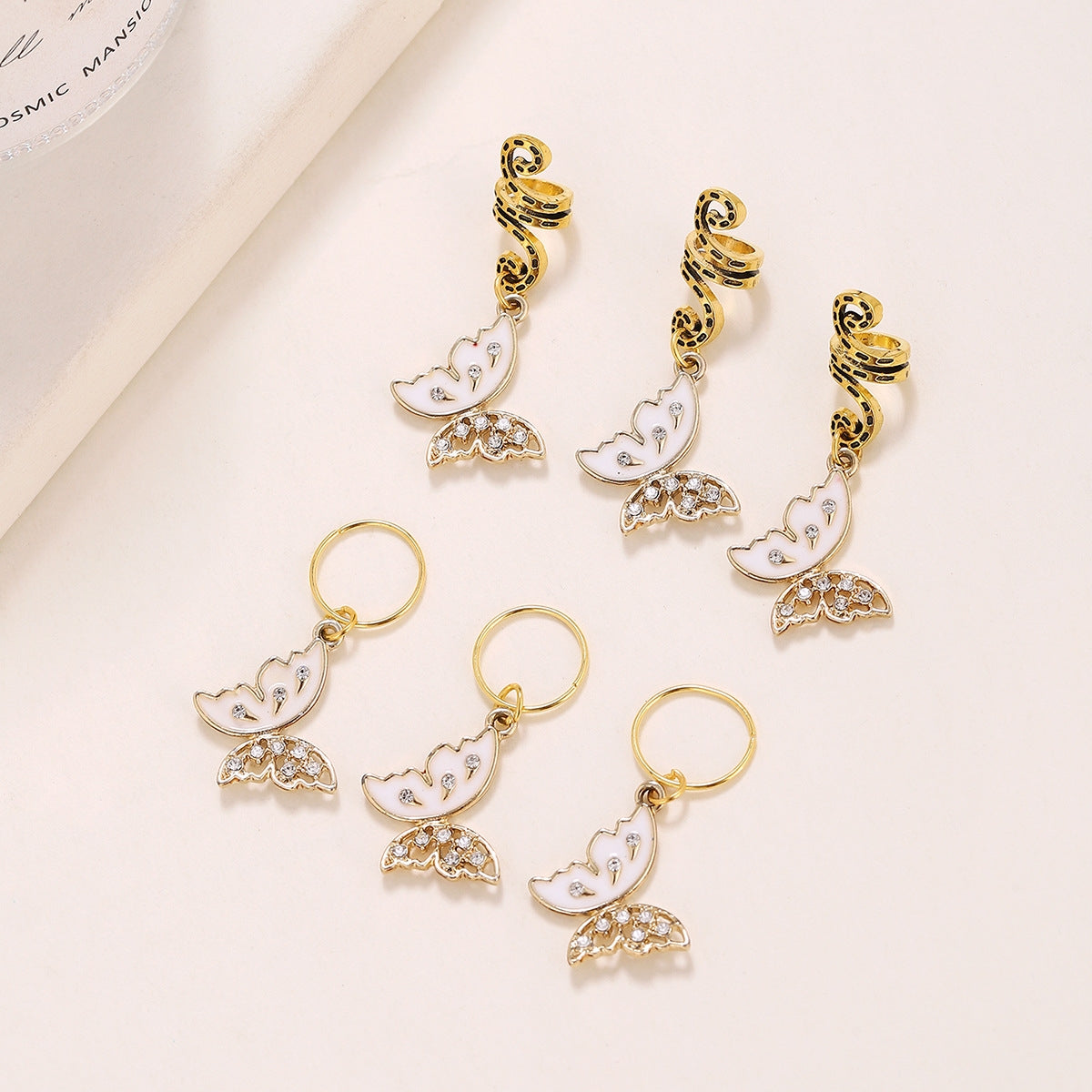 Unisex Vintage Spiral Dreadlocks Hair Rings with Butterfly Pendant Hair Clips