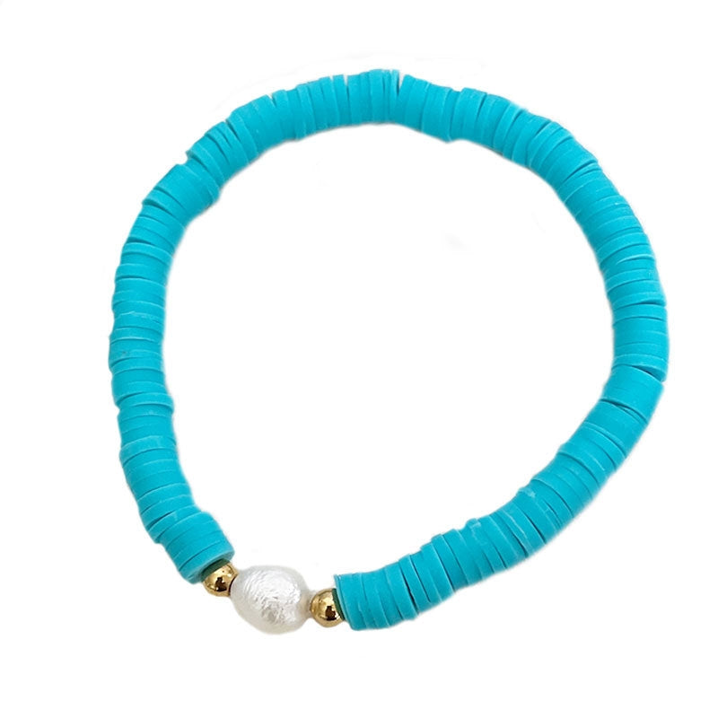 Bohemian Beach Baroque Pearl Color Block Clay Bracelets