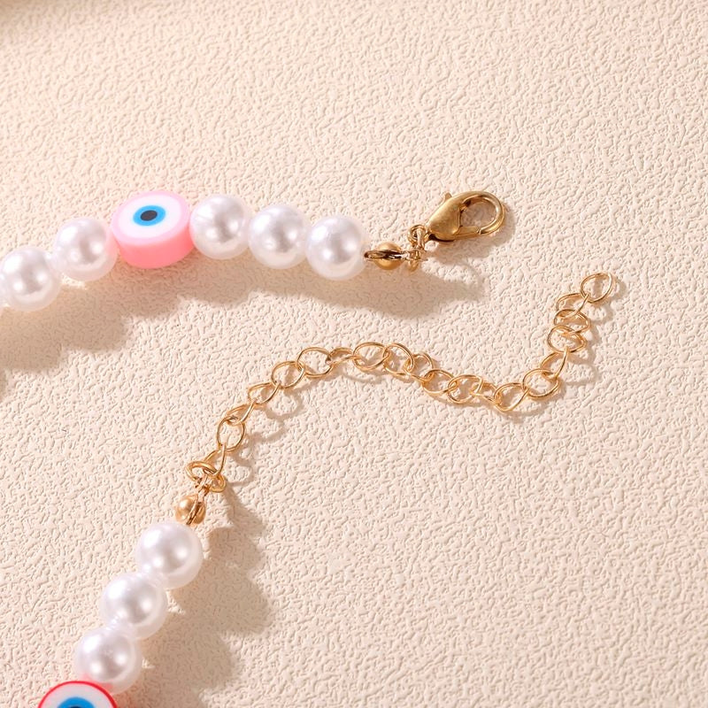 Devil's Eye Imitation Pearl Beaded Choker Necklace for Women
