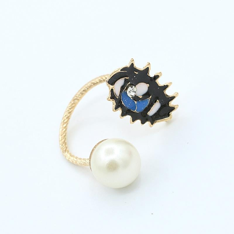 Vintage Pearl Gem Eye and Lip Open Ring