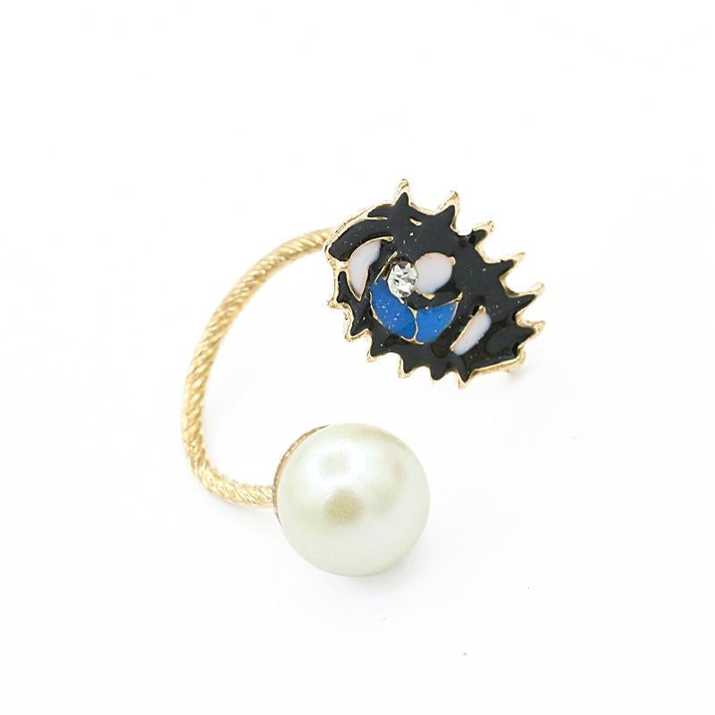 Vintage Pearl Gem Eye and Lip Open Ring