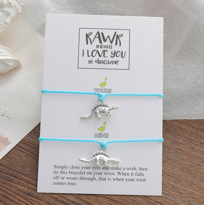Vintage Dinosaur Alloy Kid's Braided Bracelet - Parent-Child Gift