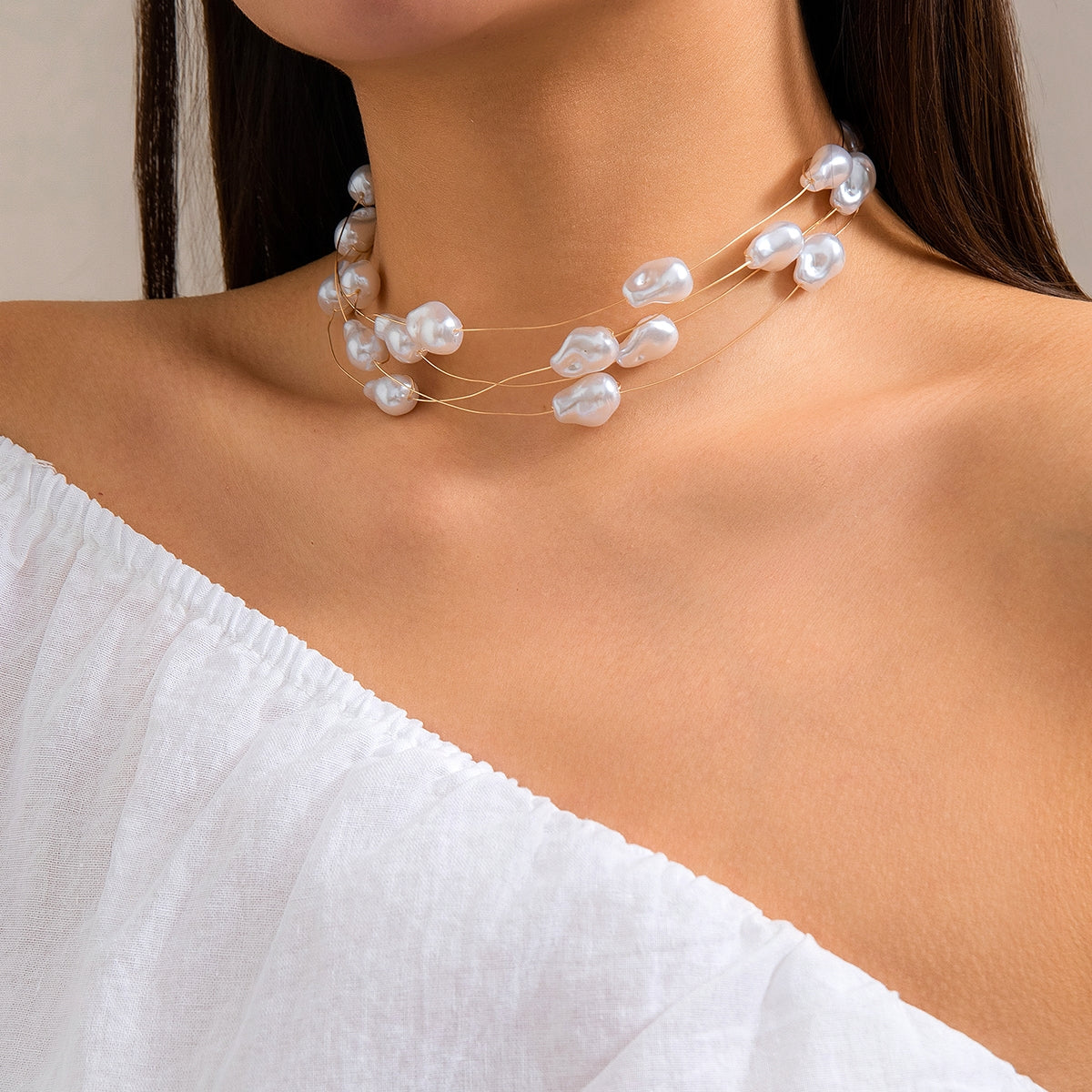 Vintage Baroque Irregular Imitation Pearl Beaded Choker Necklace for Women