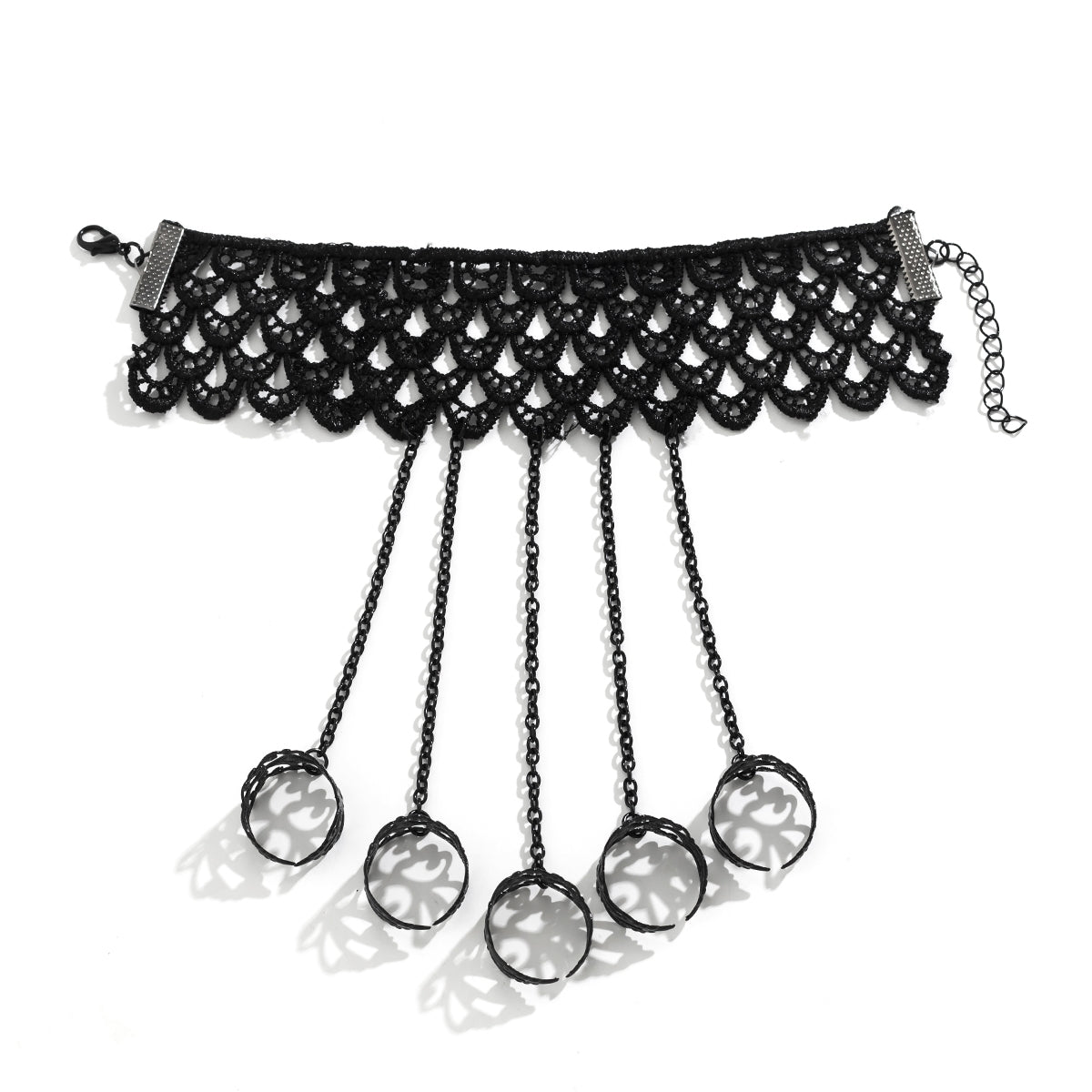 Vintage Irregular Round Monogram Lace Chain Women's Bracelet Set with Exaggerated Armor Style Fingertip Accessories