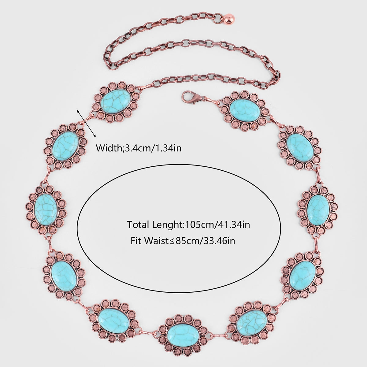 Vintage Bohemian Chrysanthemum Alloy Turquoise Women's Chain Belt