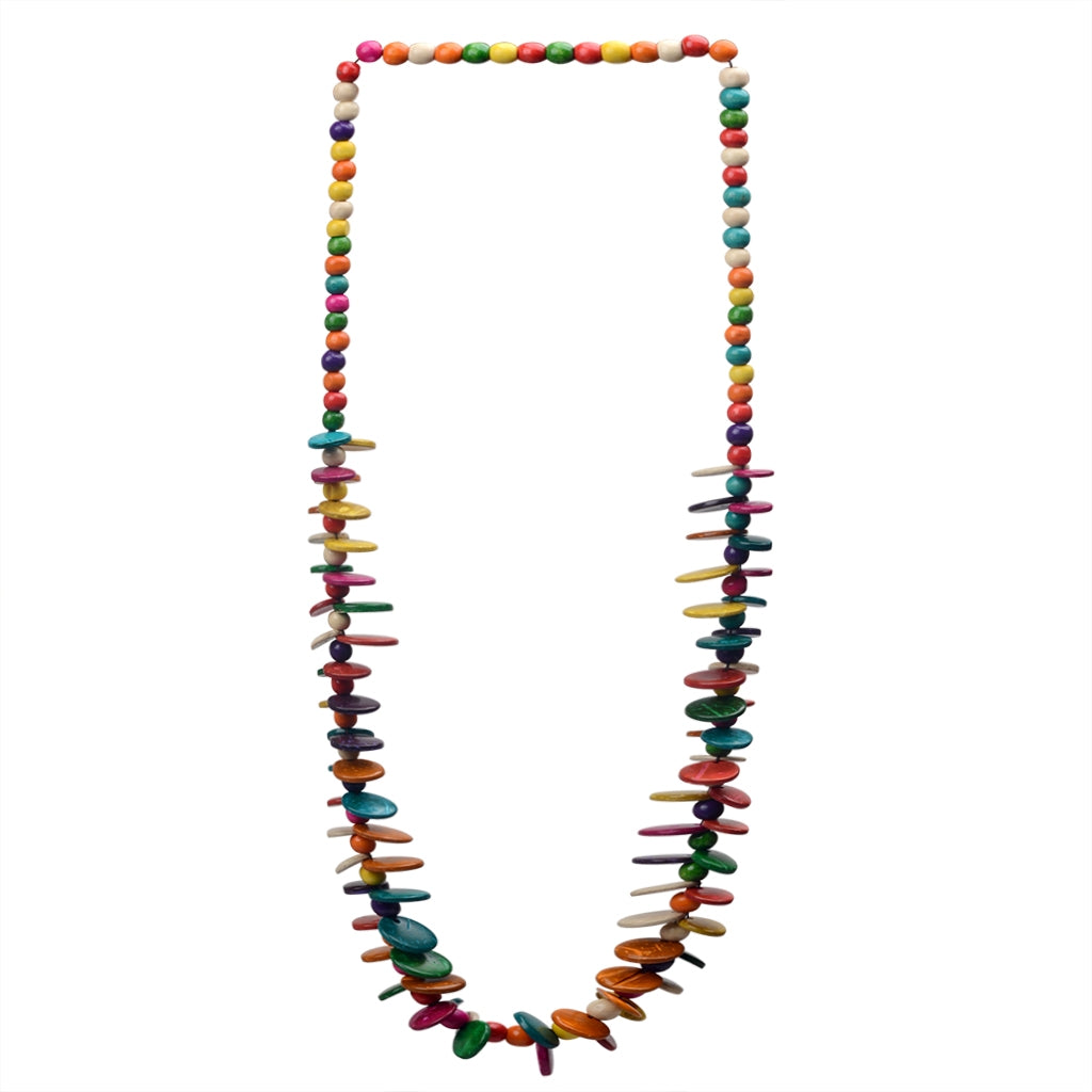 Vintage Geometric Wooden Beads Coconut Shell Long Necklace