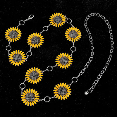 Vintage Ethnic Oval Heart Petal Alloy Turquoise Women's Chain Belt