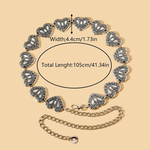 Vintage Ethnic Oval Heart Petal Alloy Turquoise Women's Chain Belt