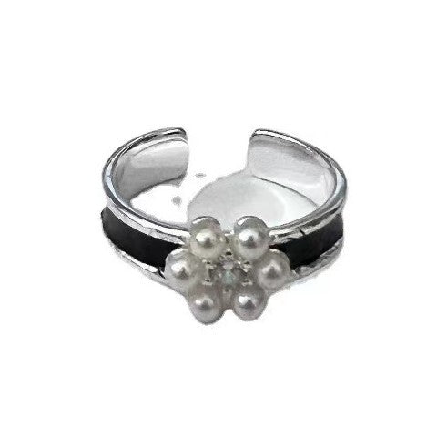 Vintage Floral Sterling Silver Pearl Adjustable Ring