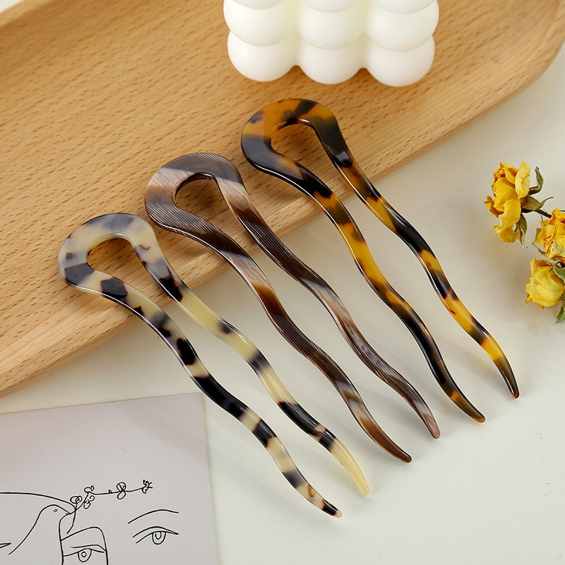 Vintage Geometric Acetate U-Shaped Hairpin Retro Hair Ornament