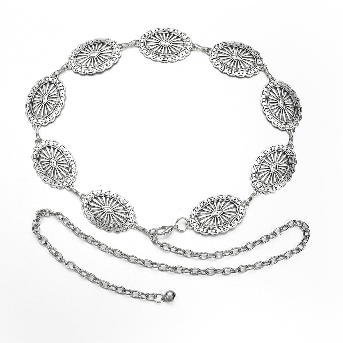 Vintage Geometric Pattern Metal Chain Belt for Women