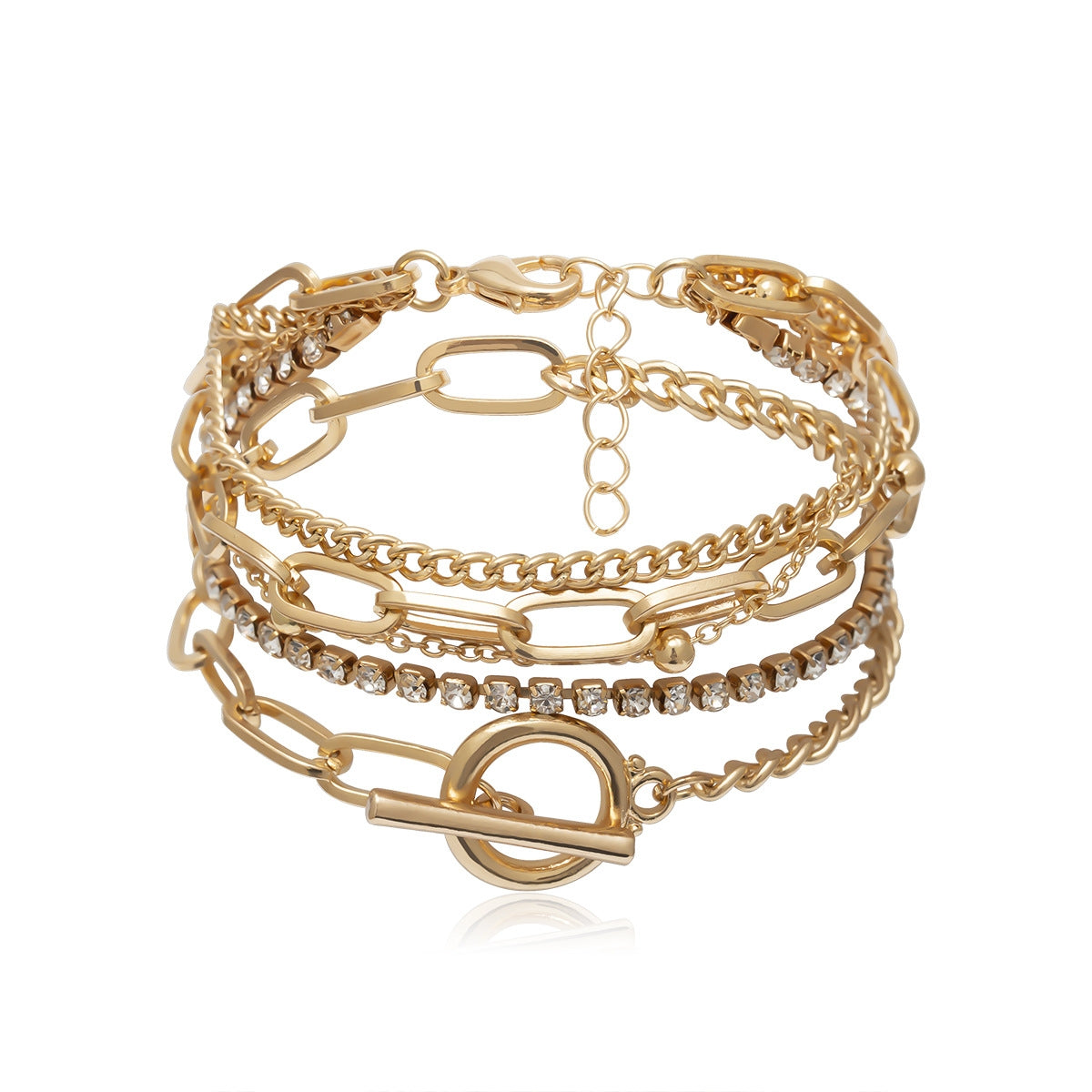Vintage Geometric Alloy Chain & Bead Multi-Layer Women's Bracelet