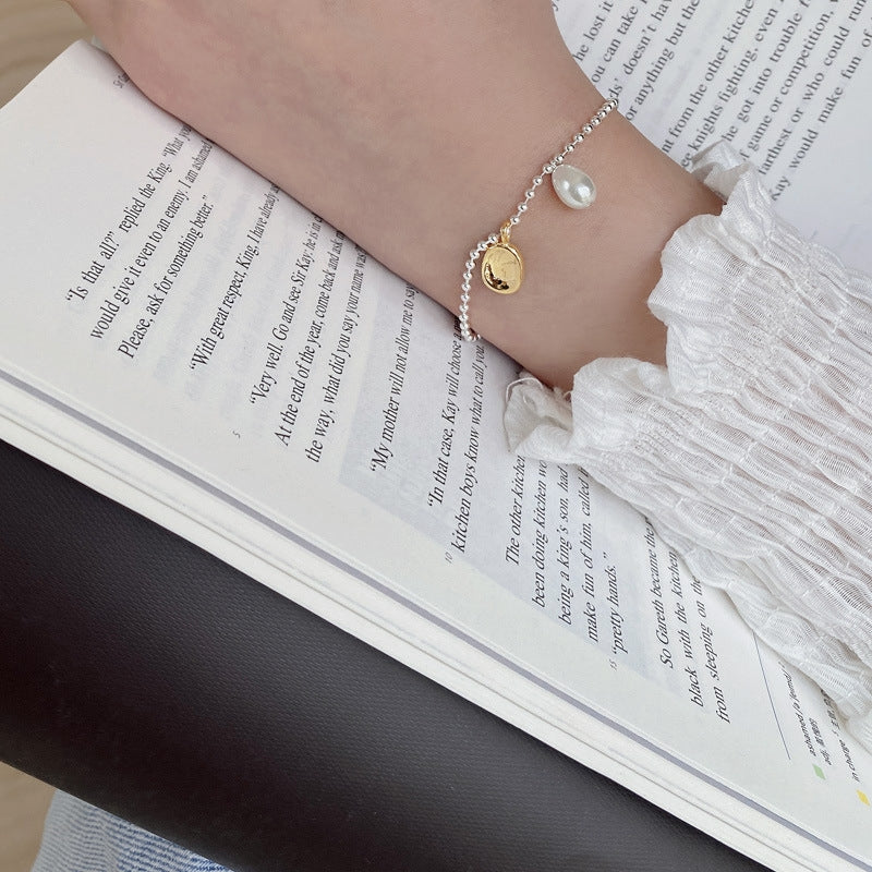 Vintage Geometric Sterling Silver Baroque Pearl Bracelet for Women