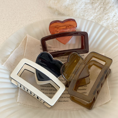 Vintage Heart & Square Acetate Hair Claw Clip Set