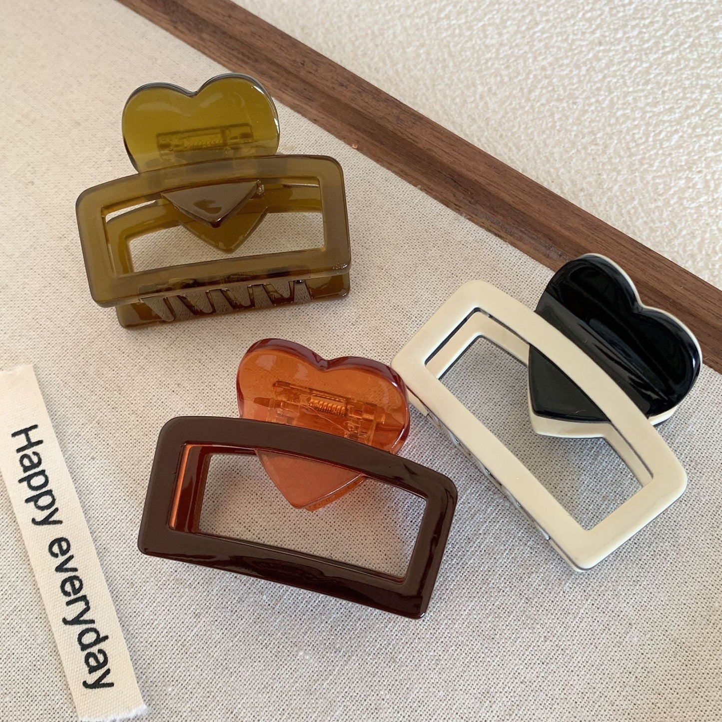 Vintage Heart & Square Acetate Hair Claw Clip Set