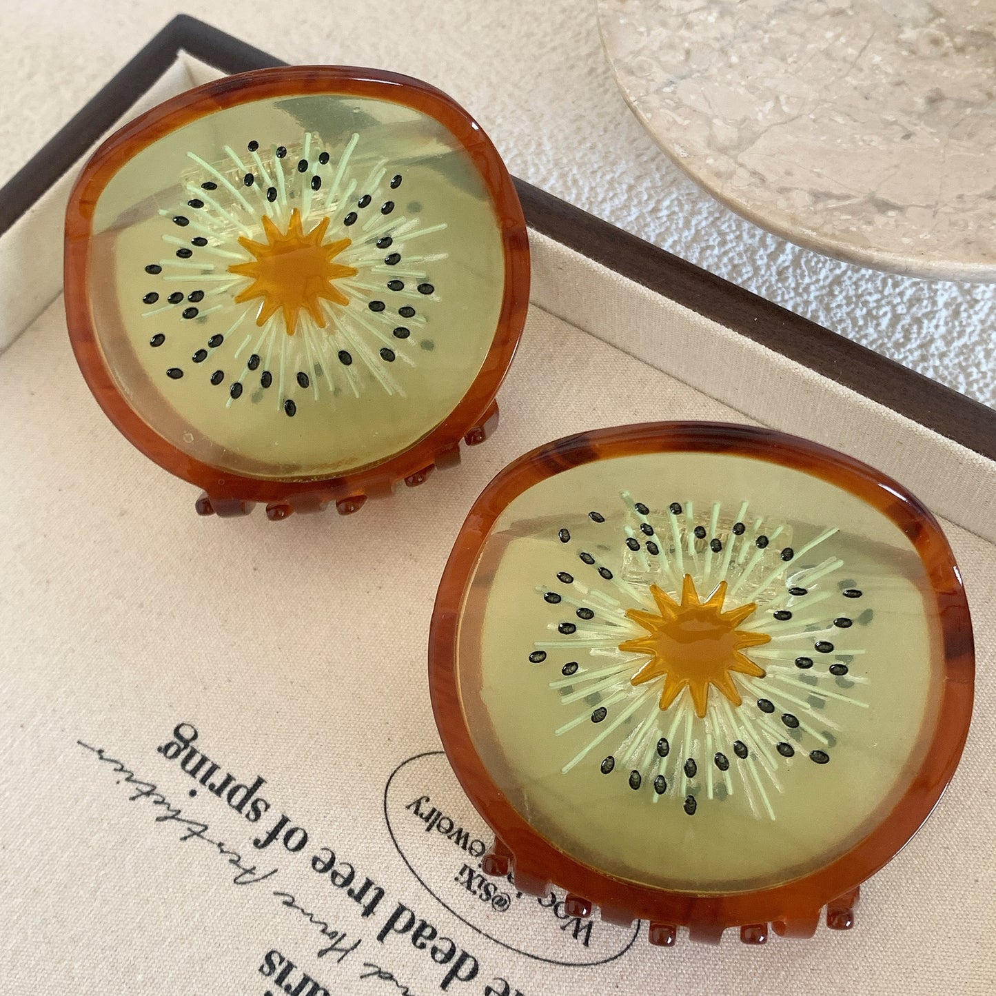 Vintage Kiwi Fruit Acetate Hair Claw Clip