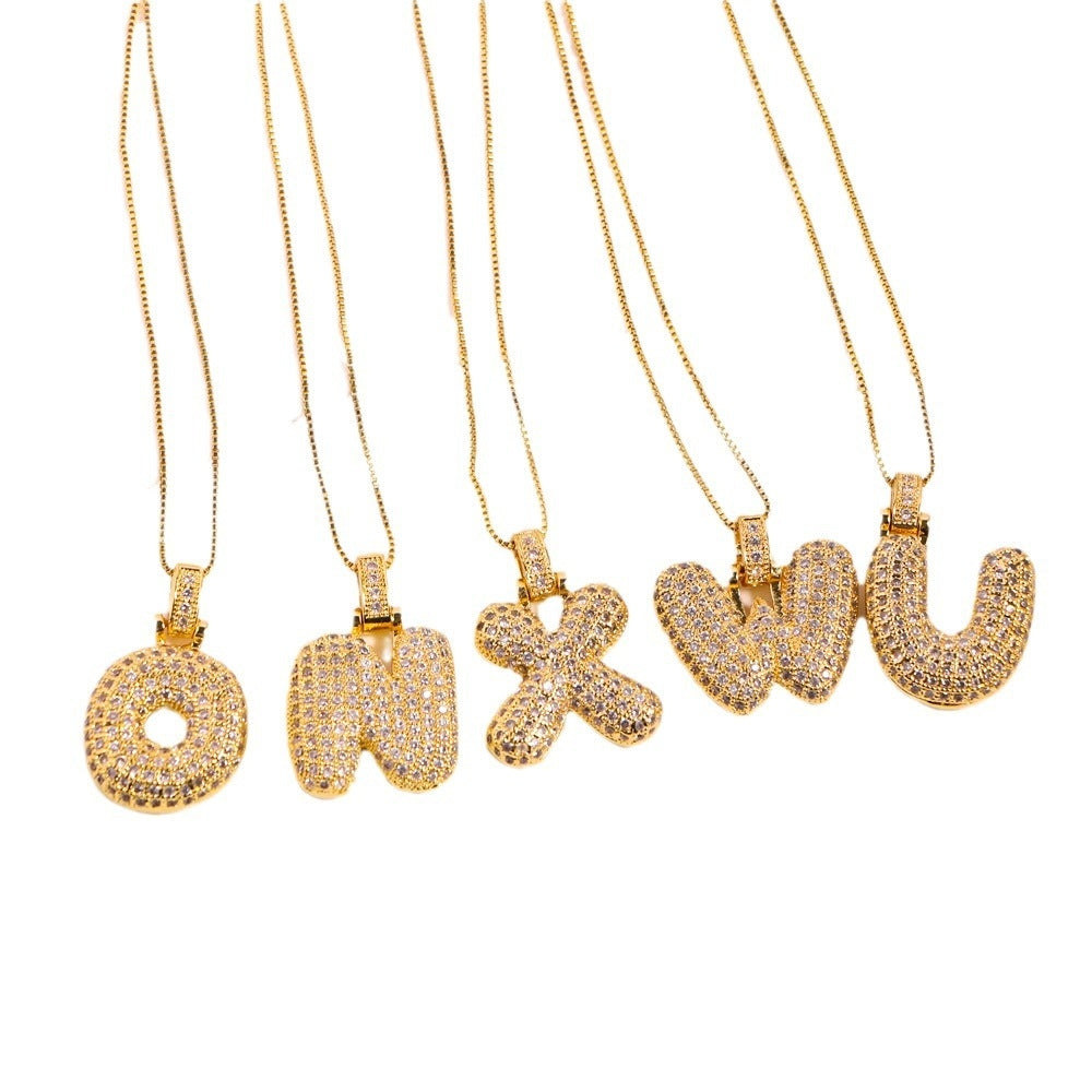 Vintage 18k Gold Plated Zircon Initial Pendant Necklace