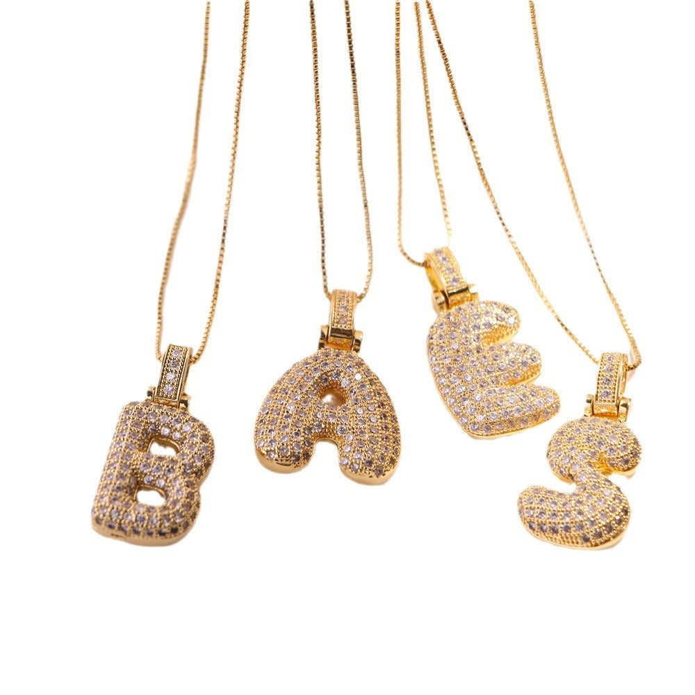 Vintage 18k Gold Plated Zircon Initial Pendant Necklace