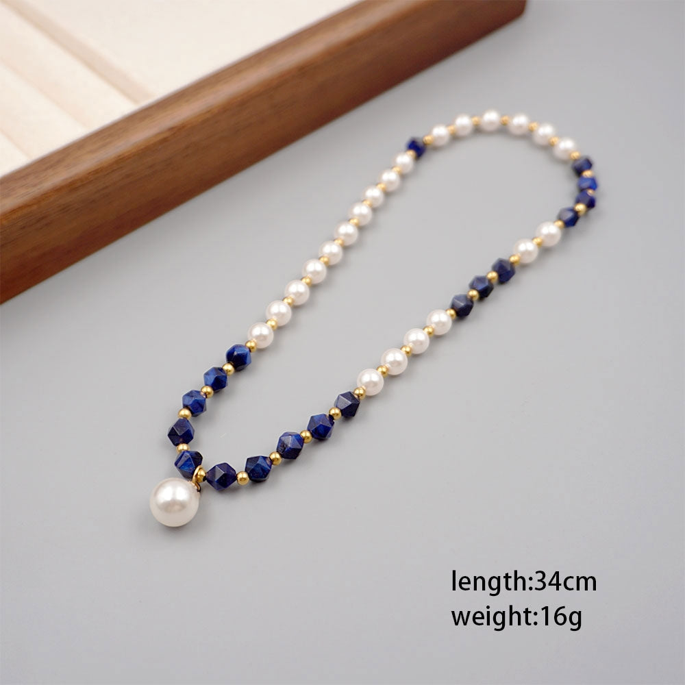 Vintage Modern Round Pearl Kyanite Stacking Bracelet