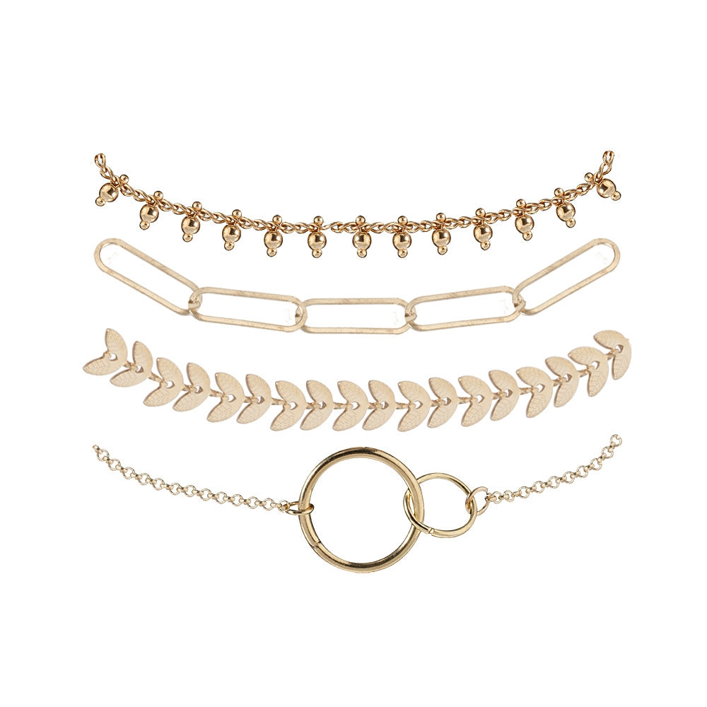 Vintage Geometric Leaf & Arrow Metal Bracelet Set - 4 Piece European Style