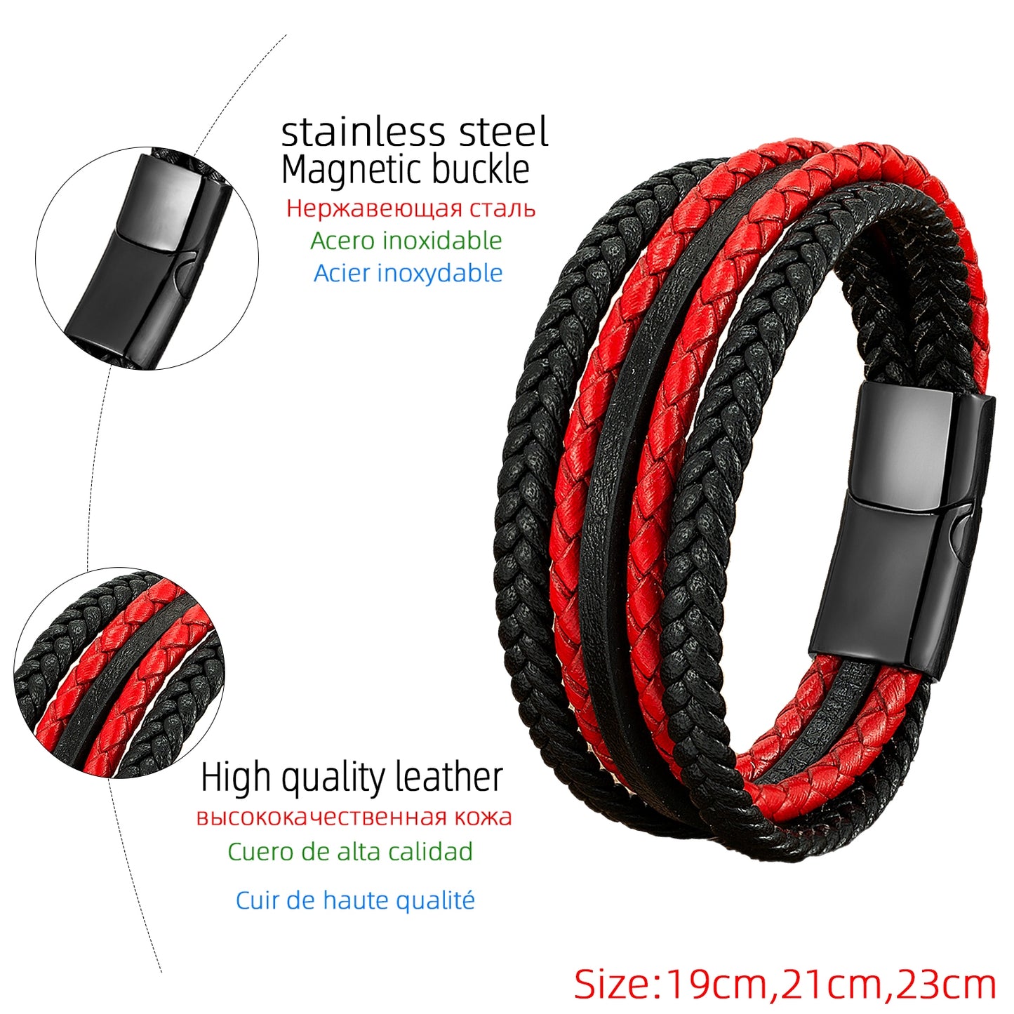 Vintage Punk Geometric Stainless Steel Leather Layered Men's Bracelet