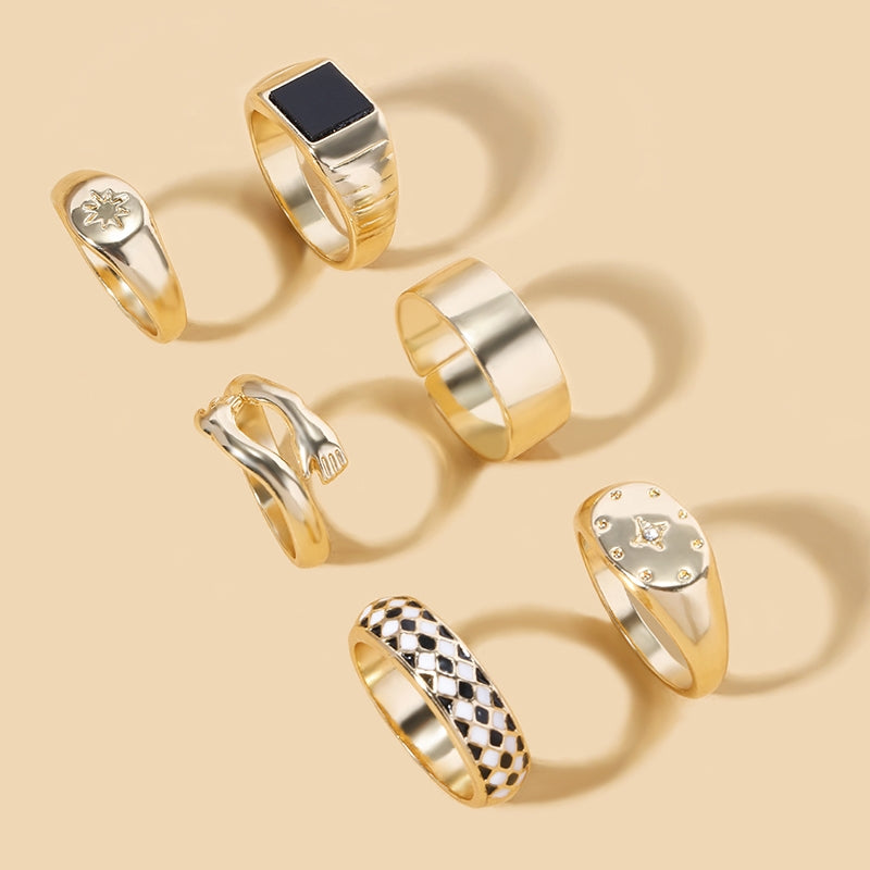 Vintage Roman Alloy Enamel Stacking Rings Set for Women