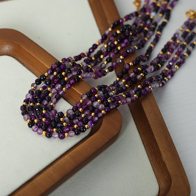 Vintage Geometric Natural Stone 18k Gold Plated Titanium Steel Necklace