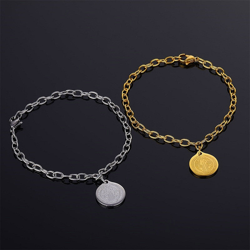 Vintage European Unisex 18k Gold Plated Stainless Steel St. Benedict Bracelet