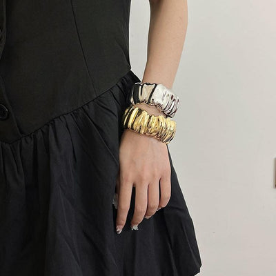 Vintage Unisex Irregular Brass Textured Cuff Bracelet