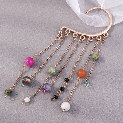 Vintage Tassel Alloy Glass Beaded Ear Cuff for Women