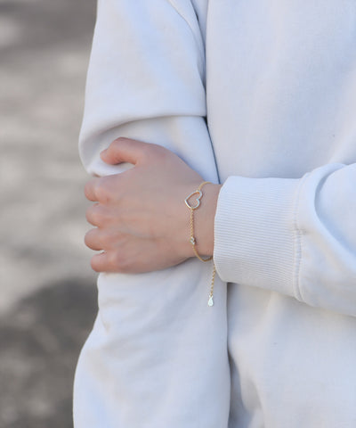 Sterling Silver Heart-Shaped Double-Layer Chain Bracelet with Diamonds
