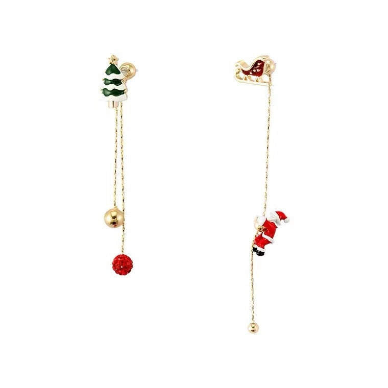 Cartoon Style Christmas Tree Santa Claus Asymmetric Enamel Drop Earrings