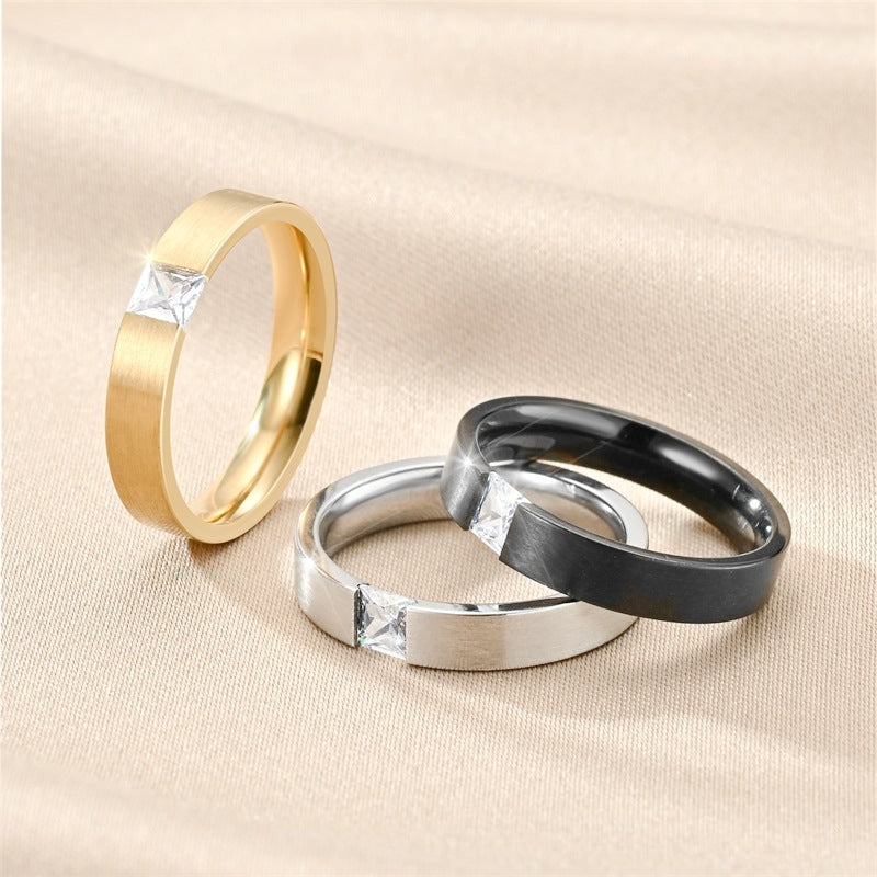 Wholesale Simple Style Square Zircon Titanium Steel 18K Gold Plated Rings