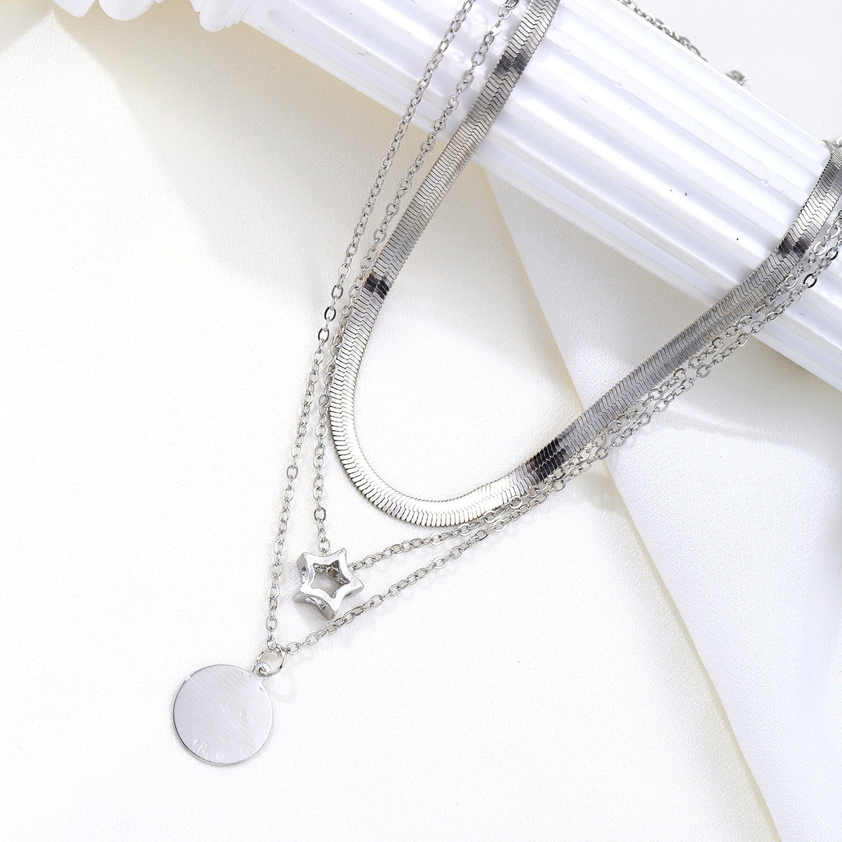 Elegant Multi-Layer Star and Round Pendant Necklace