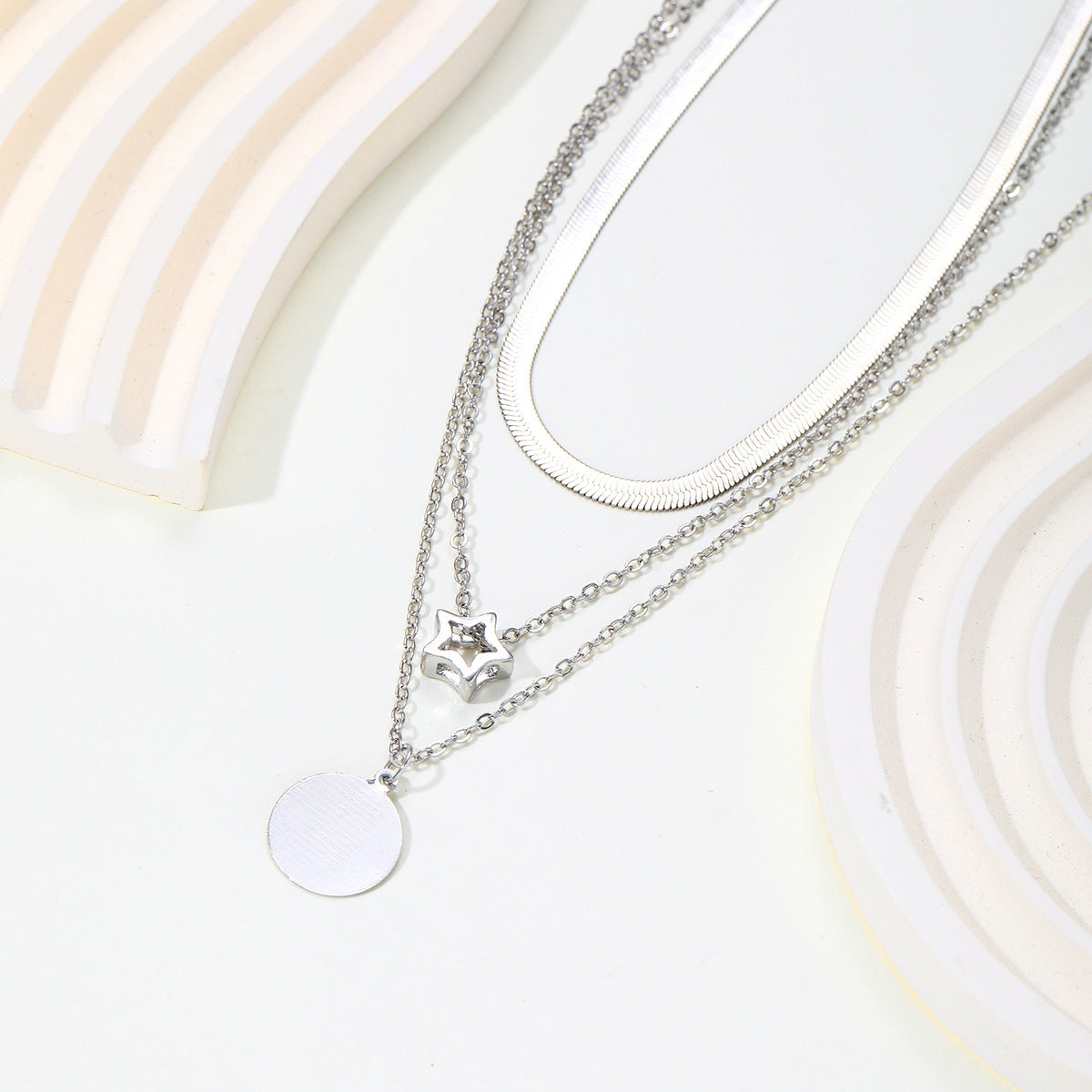 Elegant Multi-Layer Star and Round Pendant Necklace