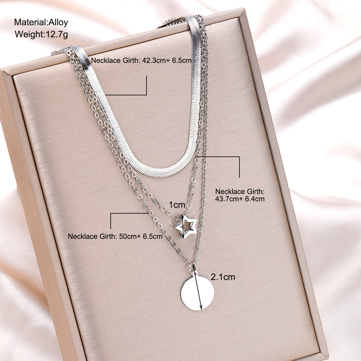 Elegant Multi-Layer Star and Round Pendant Necklace